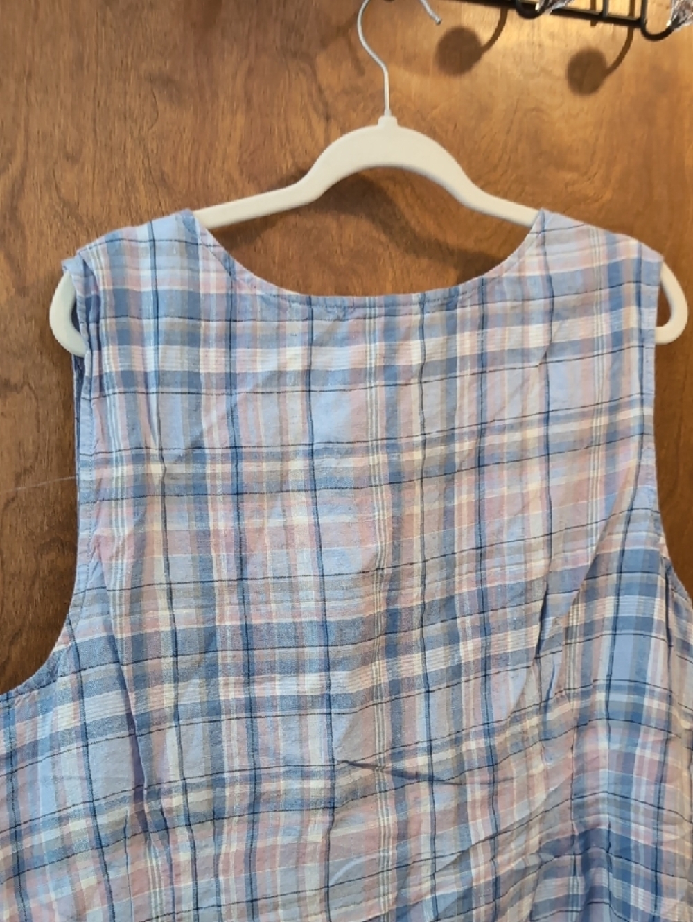 J. Jill Love Linen Plaid Sleeveless Dress in Soft Blue and Pale Pink - Picture 4 of 5